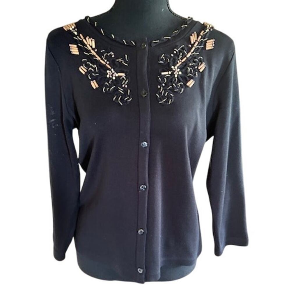 Rafaella Petite Black Embellished Cardigan Sweater – P/S – 100% Cotton